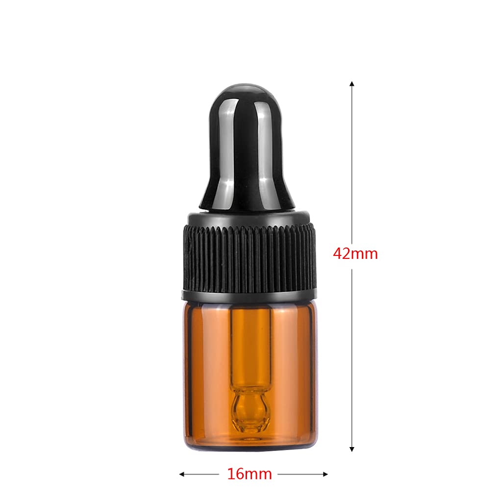 Pack of 100, Mini 2ml Amber Glass Dropper Bottles with Pipettes for Essential Oil Aromatherapy Blends Perfume Fragrance Cosmetic Vials Travel Brown Sample Bottles