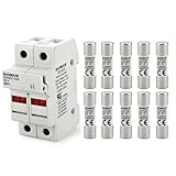 Baomain RT18-32 Fuse Holder Base with 10x6A Ceramic Fuses (10x38mm) – 2 Pole DIN Rail Mount, LED Indicator, CE Certified (6 Amp)