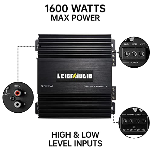 LEIGESAUDIO 1600 Watts MonoBlock Amplifier, Class A/B, Remote Subwoofer Control, Mosfet Power Supply, Subwoofer Amplifiers for Car Audio Speakers