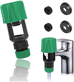 Tap Connector Universal Quick Fitting Hose Connector Mixer Tap Adjustable Faucet Adapter with 4 Replacement Washers for Garden Bathroom Kitchen Indoor Outdoor Hose Pipe (Green)