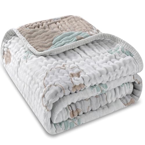 Image of HardNok Ultra Soft Muslin Baby Blanket, A Versatile Swaddle and Bed Blanket for Babies, Toddlers, Boys, and Girls (Forest Elephant 1 Pack).