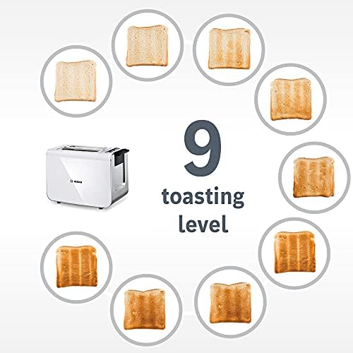 Bosch Styline TAT8611GB 2 Slot Stainless Steel Toaster with variable controls - White