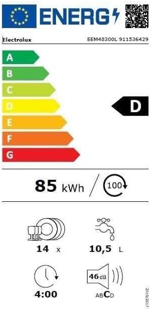 EU Energy Label for Electrolux EEM48300L dishwasher