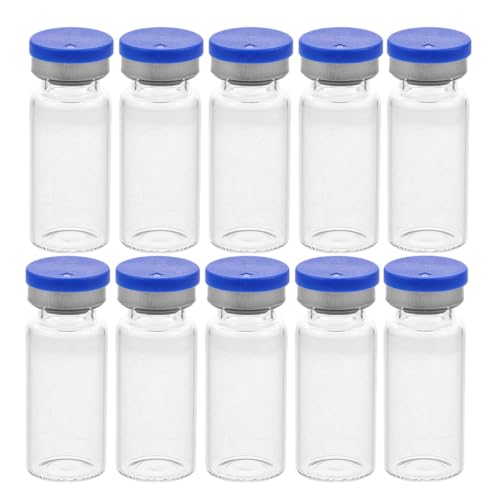 HEALEEP 10ml Glass Sample Vials 10pcs Flat Bottom Sealed Lab Test Tubes Refillable Essential Oil Bottles for Travel and Scientific Sample Storage