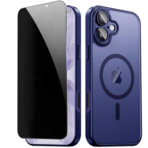 ZZYYQSL Magnetic for iPhone 17 Case with Privacy Screen Protector & Built-in Camera Protection, Compatible with Magsafe, Slim Shockproof Protective Cover for iPhone17 Men Woman - Blue