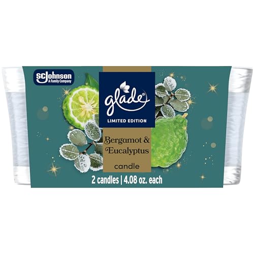Glade 1-Wick Scented Candle Jar, Bergamot & Eucalyptus, Air Freshener Infused with Essential Oils...