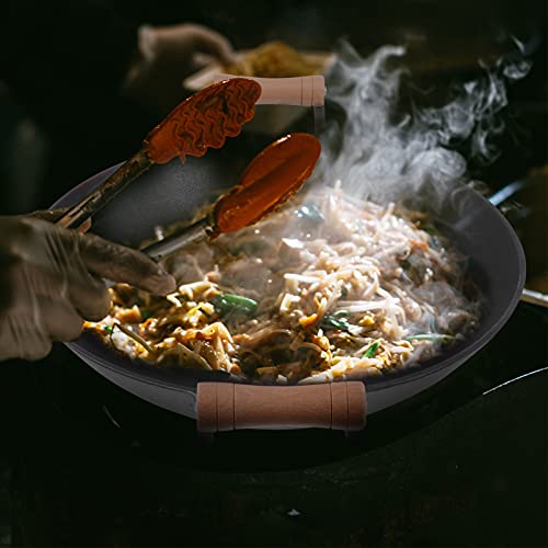 Wok de hierro fundido con mango de madera antiadherente miniatura 5