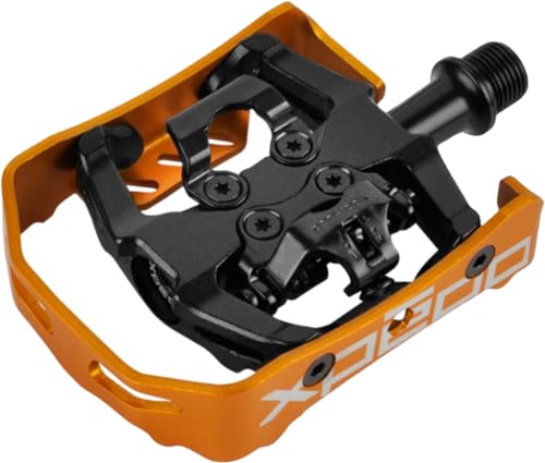 XPEDO Milo Dual-Sided Bicycling Pedals | Hybrid SPD Clipless & Flat Platform, Aluminum Body, Cromoly Spindle, 1 Sealed/1 DU Bearing | Orange