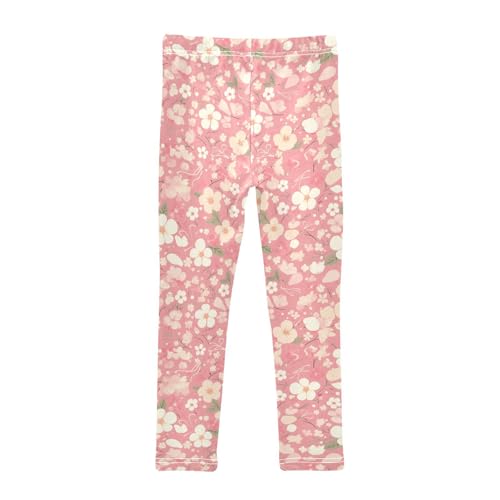 Pink Pattern and Flowers Kids Girl's Cotton Leggings Stretchy Full Length Dance Pants Running2
