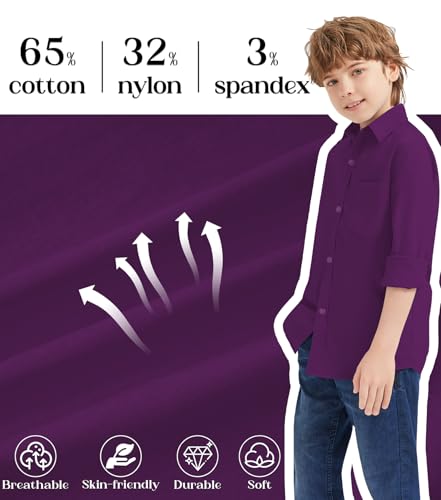 Image of 9 Month-16Y Boys' Long Sleeve Button Down Toddler Dress Shirt Oxford Uniform Shirt with Chest Pocket