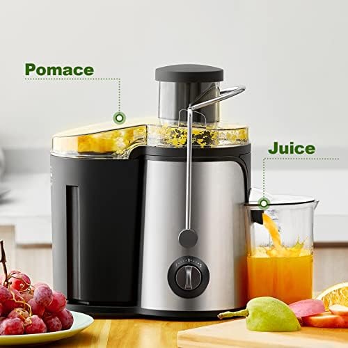 TUKAILAI Juicer, Whole Fruit and Vegetable 2 Speed Setting 600W Stainless Steel Centrifugal Juicer Machine with Wide Feeding Chute, 500ML Container Easy Clean BPA-Free Fruit Vegetable Extractor