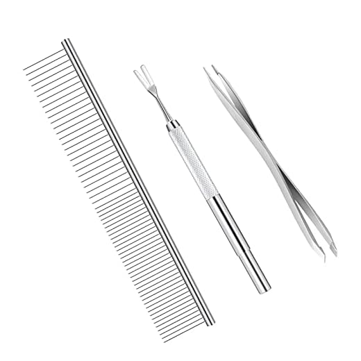 BWOGUE Premium Tick Remover Kit for Dogs Cats Stainless Steel Tick Remover + Comb - Removes Ticks and Fleas Easily