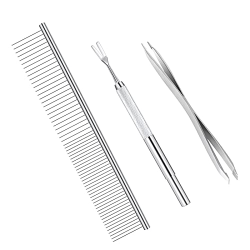 BWOGUE Premium Tick Remover Kit for Dogs Cats Stainless Steel Tick Remover + Comb - Removes Ticks and Fleas Easily
