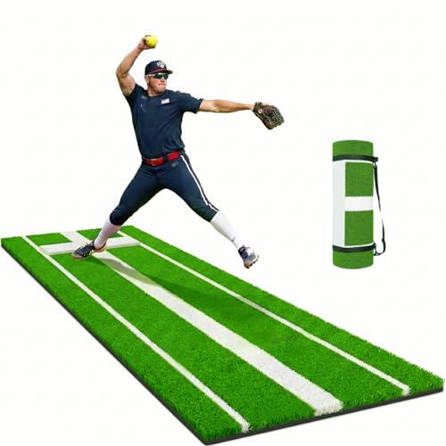 Qryovsa Softball Pitching Mat with Pitching Rubber, 9.5ft x 3ft