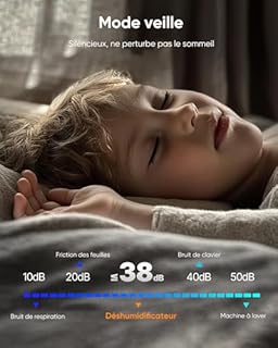 Deshumidificateur d air Electrique 2.2L Anti Moisissure, Éco Déshumidificateurs Maison Portable Silencieux avec Télécommande Dégivrage Arrêt Automatique, 24H Minuteur/Purification/Mode sommeil