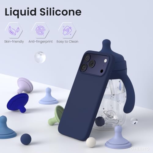 Image of ORNARTO Compatible with iPhone 17 Pro Max Case 6.9 inch, Slim Liquid Silicone 3 Layers Soft Gel Rubber Shockproof Protective Cover with Anti-Scratch Microfiber Lining-Navy Blue