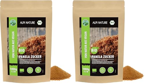 Alpi Nature Panela Zucker BIO 1kg, bio Panela Zucker, Rohrohrzucker, unraffinierter Rohrzucker (Packung mit 2)