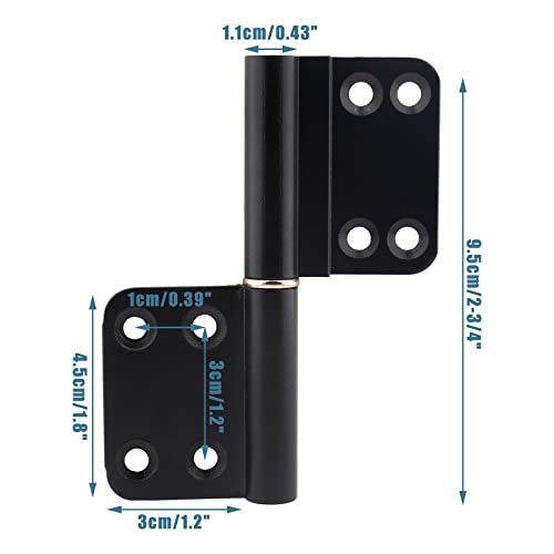 Coufce 3-3/4 Inches Lift Off Hinge, Flag Hinges, Detachable Door Hinge, Black Offset Door Hinges Aluminum Alloy(6Pcs), Flat #TOP1