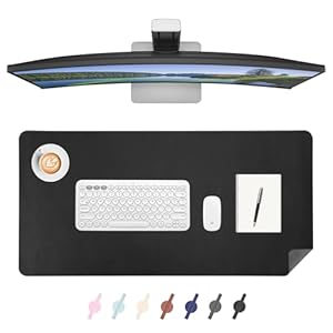 Leather Desk Mat, Large Mouse Mat, Non-Slip Desk Pad Desk Protector Mat, Waterproof PU Leather Laptop Mat Table Mat Desk Writing Pad for Office and Home (Black,23.6″ x 13.7″)