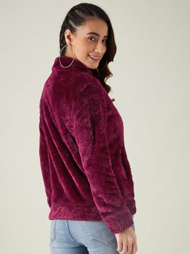 Image of Modeve Women Solid Full Sleeve Fur Standard Length Jacket For Winter