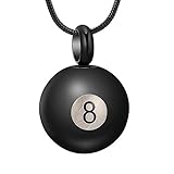 mingkejw Billiard Black 8 Ball Urn Necklace for Ashes Sport Cremation Jewelry for Women Men Stainless Steel Memorial Necklaces Ash Holder for Human Pets Keepsake Jewelry for Loved Ones with Fill Tool