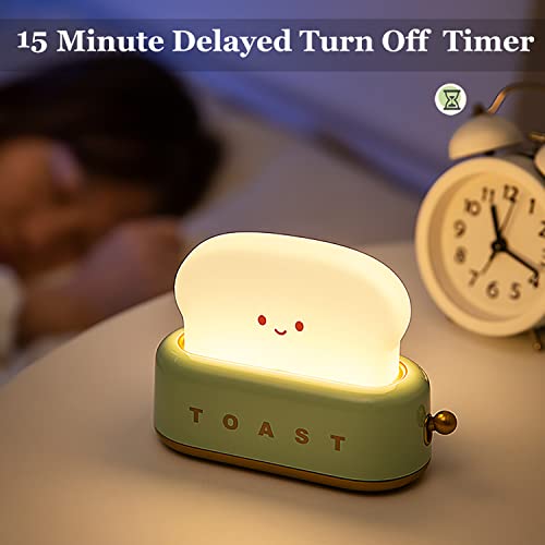 Cute Toast Lamp,Smile Face Night Light, Led Dimmable Bread Light,Rechargeable Desk Decor Lamp With Timer,Sleep Lamp For Bedroom Bedside Decorations,Aesthetic Gifts For Teen Girls (Green) #TOP3