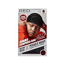 Red by Kiss Premium Bow Wow X Power Wave Durag, 360 Wave Compression Cap for Men & Women, Adjustable Hook-&-Loop Strap, Stylish & Durable, Ideal for Locs, Braids, Finger Waves Jumbo Velvet - Black