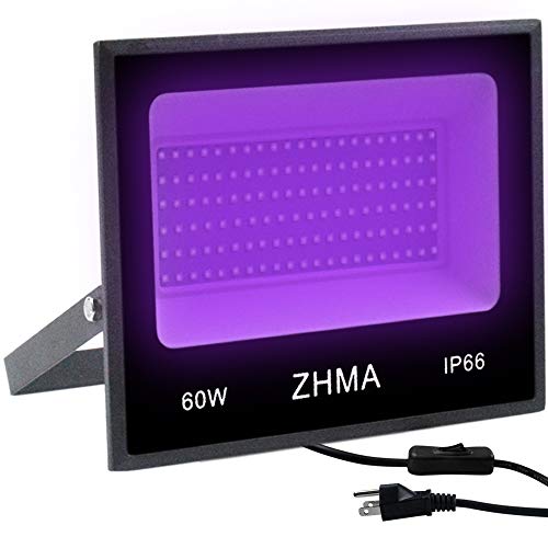 ZHMA 60W UV LED Black Light Flood Light with Plug,UV Light for Indoor and Outdoor Blacklight Party,Body Paints Fluorescent Effect,Glow in The Dark,Stage Light,Aquariums and Other Entertainment Venue