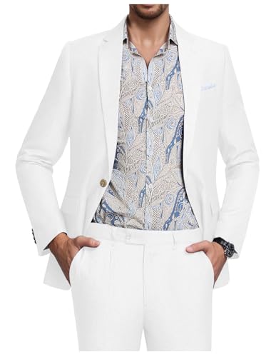 Men's Suit Tencel Linen Two Piece Slim Fit Summer White