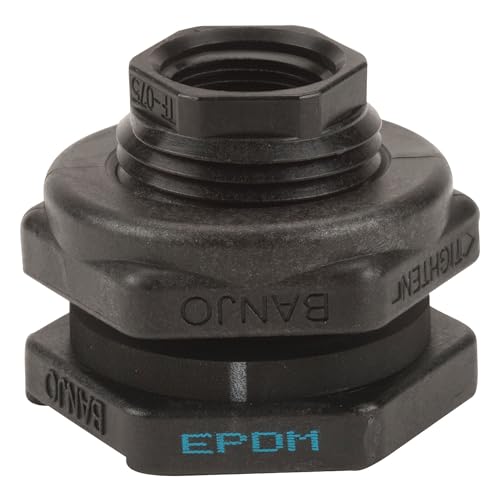 Banjo, TF075, Bulkhead Tank Fitting, 3/4 In, Black, Poly