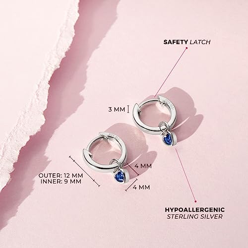 Image of In Season Jewelry Simulated Birthstone Heart Charm Girls Hoop Earrings for Kids - 925 Sterling Silver Little Girl Hoop Earrings - Hypoallergenic & Comfortable with Secure Latch Closure