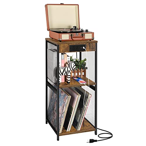 Record Player Stand With Vinyl Storage, Record Storage Cabinet With Power Outlet, Record Player Table Holds Up To 170 Albums, Turntable Stand For Living Room Bedroom, Rustic Brown #TOP14