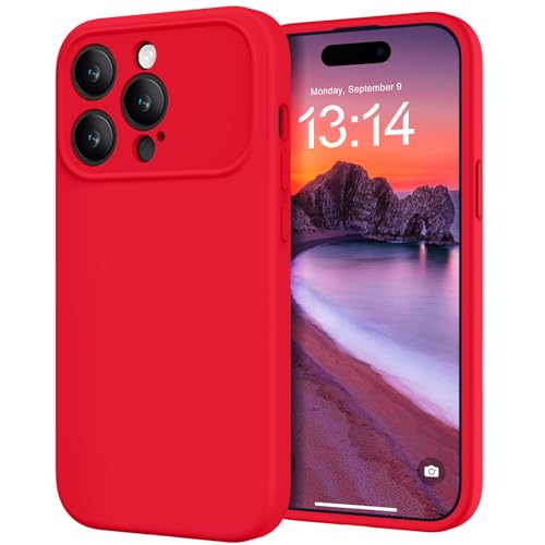 OTOFLY Silicone for iPhone 14 Pro Case (Upgraded to 17 Design Style)(Soft Gel Rubber Shockproof Phone Case) Anti-Scratch Microfiber Lining- Red