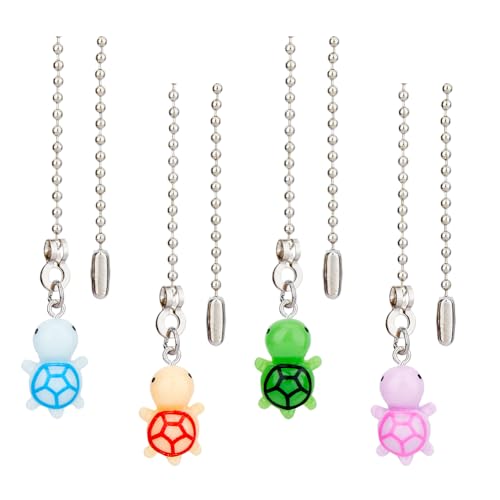 Image of DICOSMETIC 4 Colors Light Pull Chain Set Iron Pull Ball Chains Extension with Resin Turtle Charms 13.66 inch Fan Beaded Ball Switch Chain Extender for Home Light Lamp