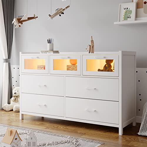 Aogllati Dresser For Bedroom With 7 Drawers, Dressers & Chests Of Drawers With Led Lights, White Bedroom Wood Closet Dresser For Bedroom, Entryway #TOP5