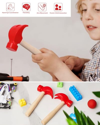 KGDUYC Holzhammer-Spielzeug für Kinder 2 Stück,Minni Holz Hammer,Mallet Stampfen Spielzeug,Simulationshammer,Wartungswerkzeug,Krabben Hummer Schlägel,Kreatives DIY Lernspielzeug für Kinder-rot/grün