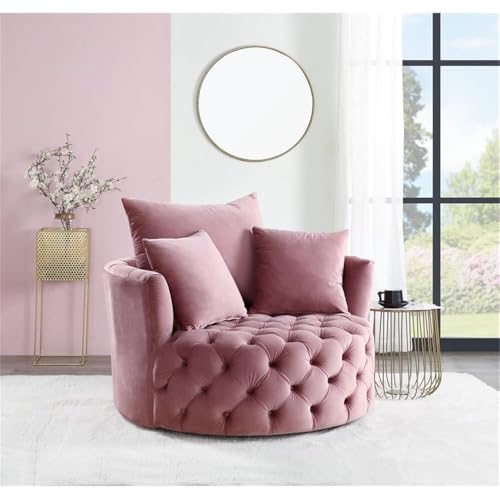 Sillón giratorio de terciopelo rosa compacto miniatura 2