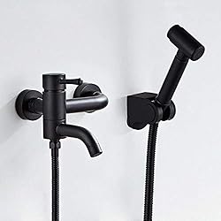 Fregadero Esquina Leroy Merlin Grifos bidé Latón Negro agua caliente y fría esquina aseo de la válvula de mano la cabeza de ducha higiénica Car Wash pulverizador para mascotas aerógrafo Tap, A