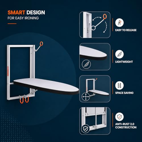 Image of Bathla X-Pres Vault Wall Mounted Ironing Board | Foldable Space Saving Iron Table | Easy-Release Lever | Compact Wall Mount Design for Home & Laundry Room Removable Cotton Cover (Off White)