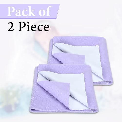 Image of GLUN Quick Dry Absorbent Baby Bed Sheet for Mattress Protector, Pack of 2 Baby Pleasing Lavender Bed Sheet, Size 50x70cm, Waterproof, Quick Drying, Anti-Itching Cloth