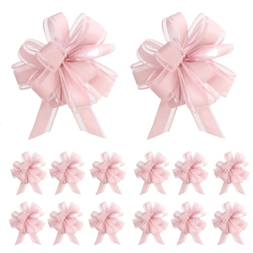 12 Stück Geschenkschleife, Geschenkschleife Groß Geschenkband Rosa, Schleifenband Geschenk Schleife Ziehschleife 11 cm, Pull Bow für Geschenke, Auto Dekor, Hochzeit, Geburtstag und Party Dekoration
