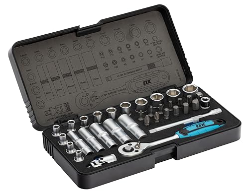 Ox Trade - Set Di Chiavi A Bussola Da 1/4", 35 Pezzi, Con Impugnatura A Cricchetto 72T, Barra Di Estensione, Giunti Universali Per Riparazioni Domesti