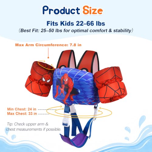 Toddler Swim Vest Kids Floaties for Pool, Kids Swim Vest with Arm Floaties Adjustable Crotch Strap, Fits 2-7 Years Old Boys and Girls 22-66 Pounds Children - image 9