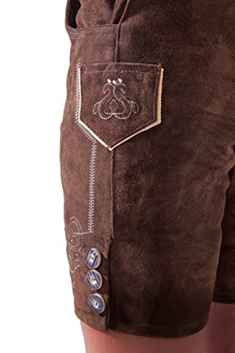 Kurze Damen Trachten Lederhose braun aus feinstem Rindsveloursleder , Dunkelbraun, 38