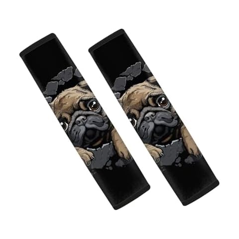 Pensura Cute Pug Printed 2Pcs Seat Belt Cover Pad Shoulder Seatbelt Pads Safety Belt Strap Cushions for Adults and Children,Universal fit All Car Cover