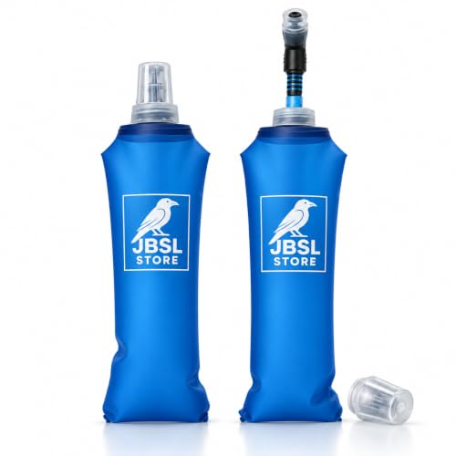JBSL Pack de 2 Soft Flask 500ml con Tubo Extensible - Botellas Plegables de TPU Libre de BPA para Running, Trail Running, Ciclismo y Senderismo - Bidones de Agua Flexibles Antigoteo (Azul)