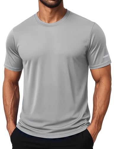 MAGCOMSEN Mens Short Sleeve Shirts Dry Fit Workout Athletic Running Gym Shirt UPF50+ Sun Protection Rash Guard Work Tshirts Light Grey S