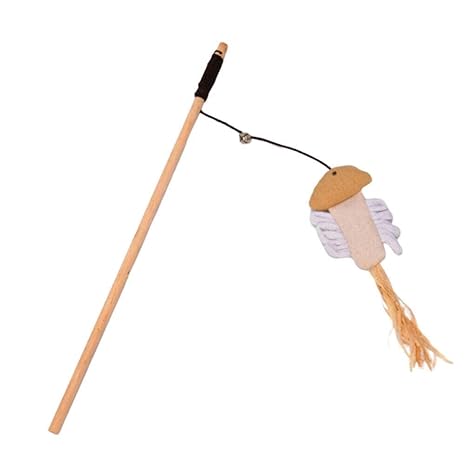 PETS EMPIRE Natural Sisal Wand Teasers and Exerciser for Cat Kitten Toy, Bell, Feather, Elastic String and Sturdy Wood Rod 1 Piece (Color May Vary)