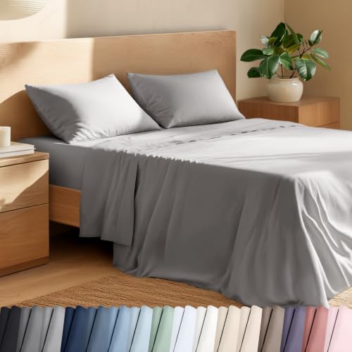 Bare Home 100% Organic Cotton Percale Sheet Set (Twin XL, Light Grey)