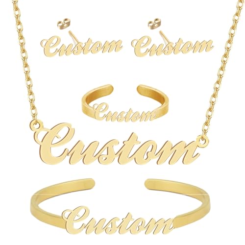 Personalized Custom Name Necklace Bangle Stud Earrings Ring for Women